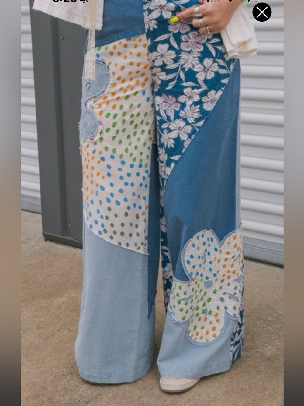 easel Blue Multicolor Patchwork Wide-Leg Jeans with Floral Panels